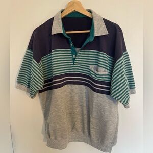Striped Polo Shirt in Green and Gray